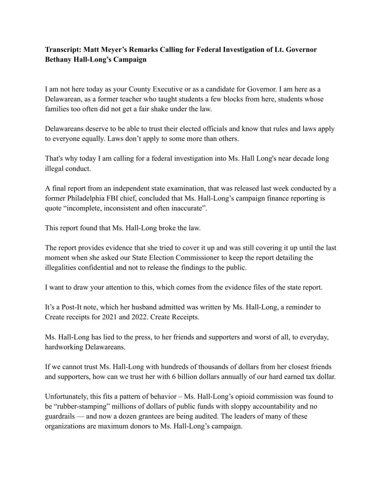 Matt Meyer Presser Transcript