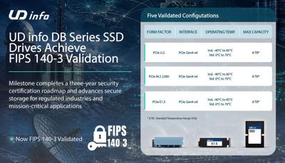 UD Info DB Series SSD Drives Achieve FIPS 140-3 Validation