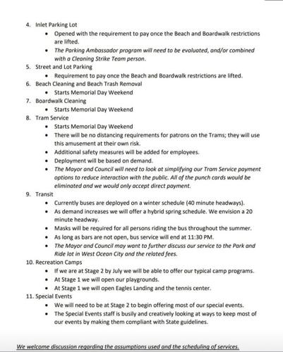 Ocean City Memo Outlines Plans for Resort's Resumption of Summer Services