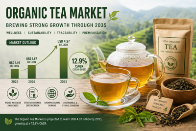 Organic Tea Market Set to Hit USD 4.97 Billion by 2035, Driven by Wellness and Traceability