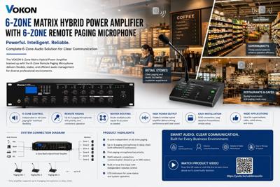 VOKON Launches 6-Zone Matrix Hybrid Power Amplifier Solution for Smarter Commercial Audio Management