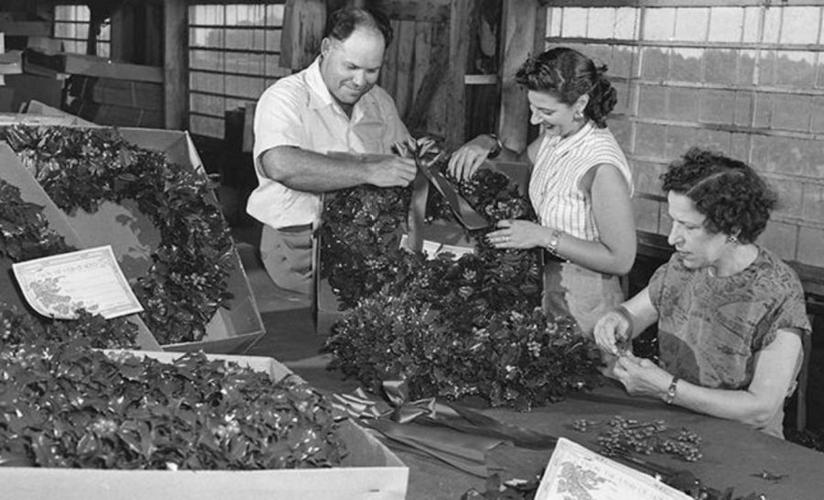 Family Making Holly Wreaths in Milford Del Archives
