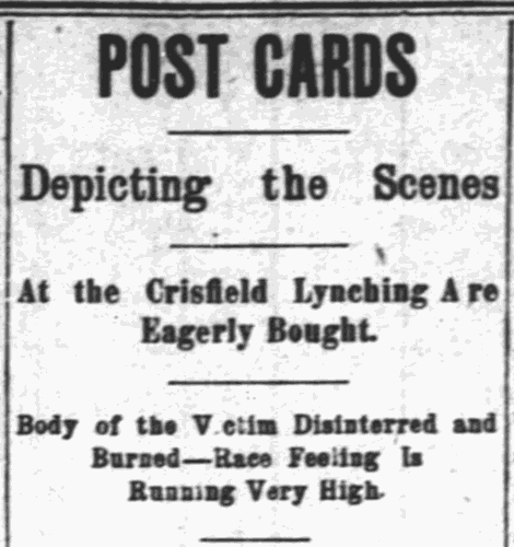 Shameful Past: Lynchings on Delmarva- James Reed Lynched in Crisfield in 1907