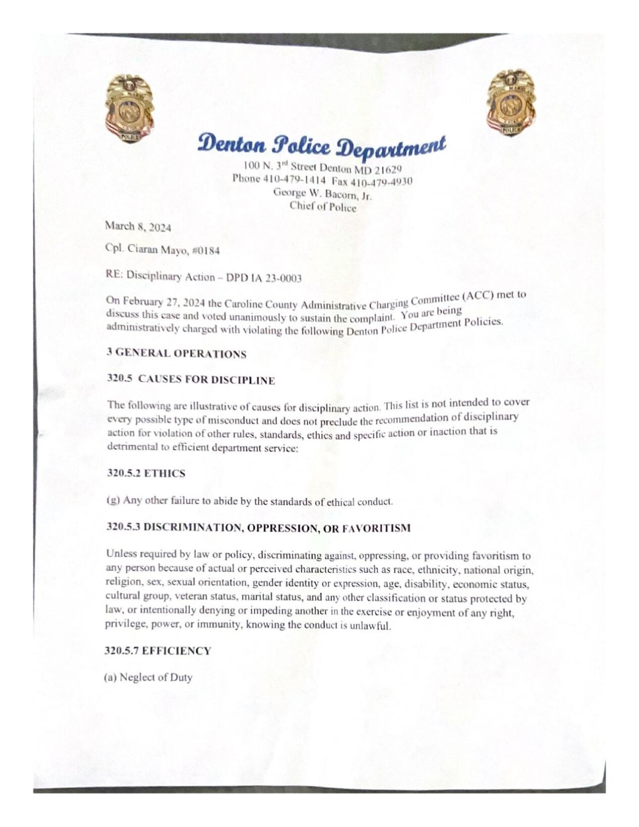 Violation List Cpl. Mayo