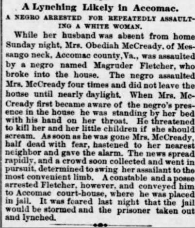 Shameful Past: Lynchings on Delmarva- Magruder Fletcher Lynched in Accomac in 1889