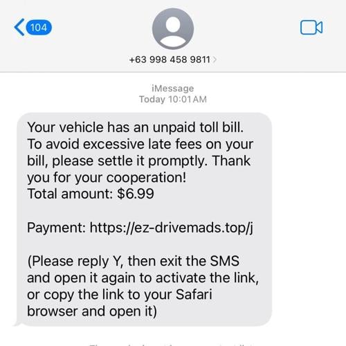 Authorities Warn of Toll Bill Text Scam
