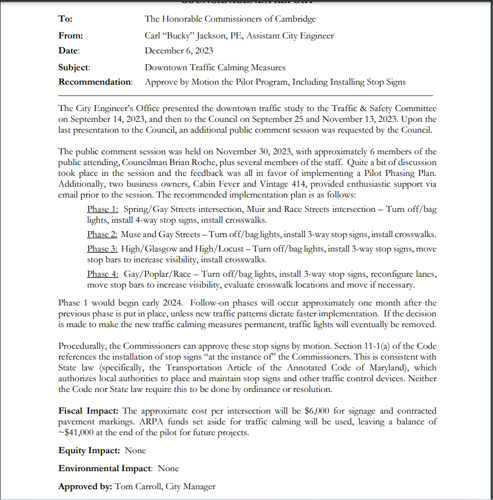 Cambridge Pilot Plan