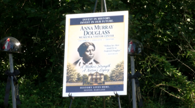 A promotional sign displayed at the groundbreaking of the future Anna Murray Douglass Museum and Visitor Center.