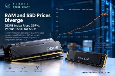 RAM and SSD Prices Diverge as DDR5 Index Rises 397% Versus 158% for SSDs