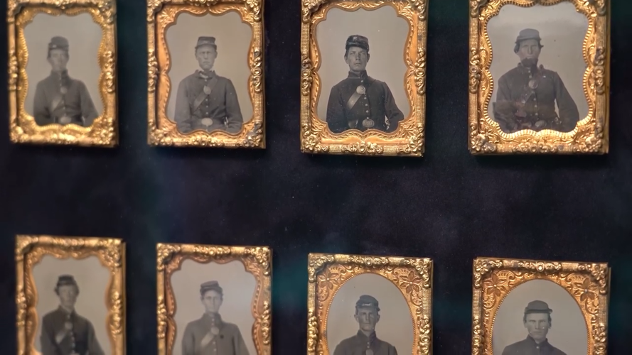 A picture of the photo display of the unnamed soldiers from B Company, 2nd Regiment, Maryland Eastern Shore Volunteers.