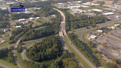 Birdseye view of where the Salisbury Bypass merges with U.S. route 13 through Salisbury. 