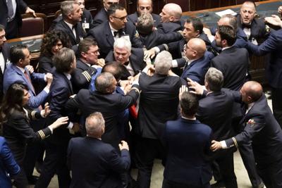 Italy Parliament Fight