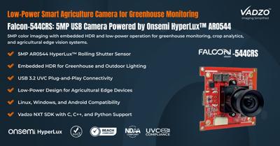 Vadzo Imaging Positions Falcon-544CRS as a Smart Agriculture Camera for Low-Power Greenhouse Monitoring Applications