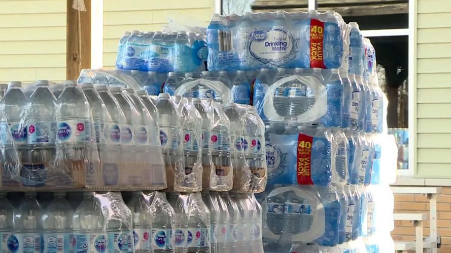 Cases of bottled water