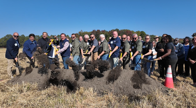 Members of the Fraternal Order of Police Cambridge-Dorchester Lodge 27 break ground on the group’s future lodge Tuesday in Dorchester County. The lodge has not had a building of its own since 2010. (WBOC).