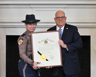 Cpl. Annette Goodyear and Gov. Hogan