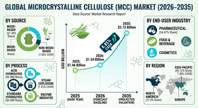 Microcrystalline Cellulose Market to Grow from USD 1.54 Billion in 2026 to USD 2.72 Billion by 2035 at 6.85% CAGR
