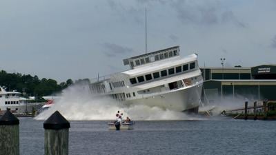 Ship Launches into Wicomico River from Chesapeake Shipbuilding