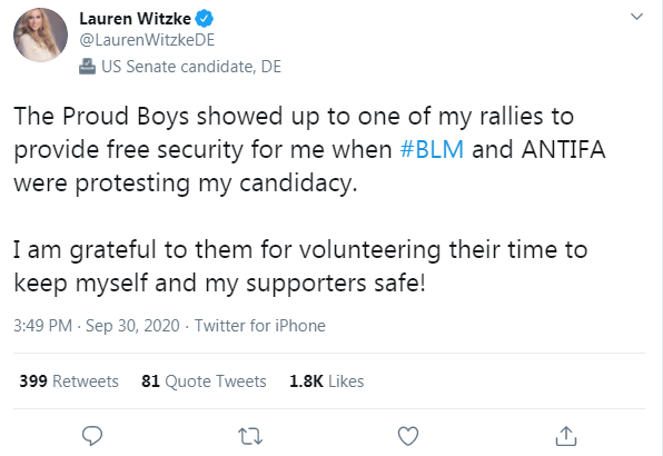 Senator Reacts to Challenger's Tweet About 'Proud Boys'