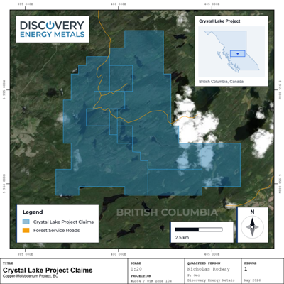 Discovery Energy Metals Corp. Mobilizes Crews for Surface Sampling Program at Crystal Lake Cu-Mo Project, British Columbia