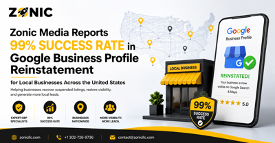 Zonic Media Reports 99% Success Rate in GMB Profile Reinstatement for Local Businesses Across the United States