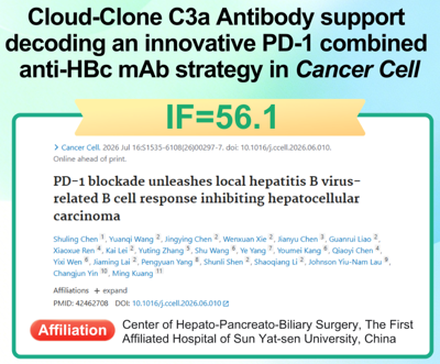 Top-Tier Journal Recognition (IF=56.1): Cloud-Clone C3a Antibody Aids New Anti-Tumor Immune Axis Discovery inCancer Cell