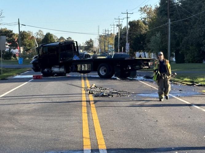 Truck in middle of road after a crash in Delmar, 10/20.