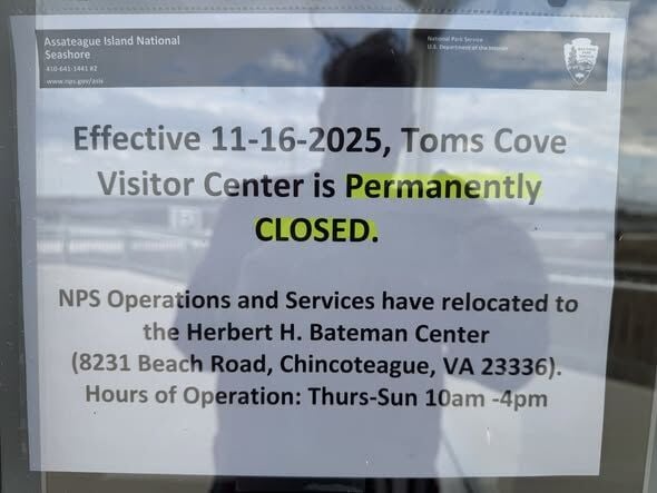 Toms Cove Visitor Center closed