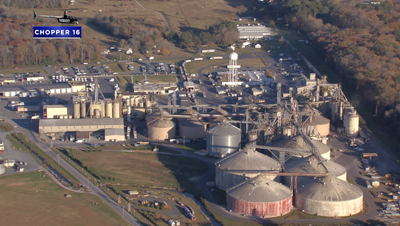 A photo of the Perdue AgriBusiness facility near Salisbury seen from Chopper 16.