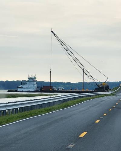 Barge transporting E2-D naval plane