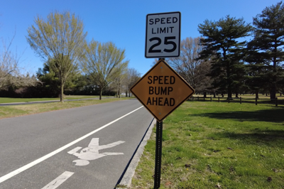 Speed bump signage on Nylon Blvd.