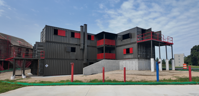 Exterior of new burn building on the Delaware State Fire School training grounds.