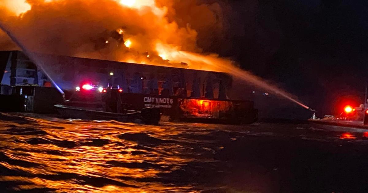 Watch Coast Guard, Local Fire Agencies Battle Barge Fire Near Delaware Bay | Latest News – Latest News