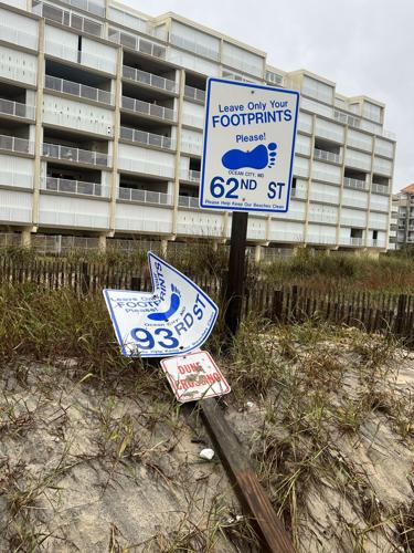93rd St. Ocean City municipal sign blown by the wind to 62nd St.