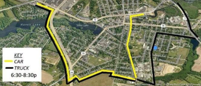 Map of planned detours for the Annual Milford Community Parade Oct. 21.