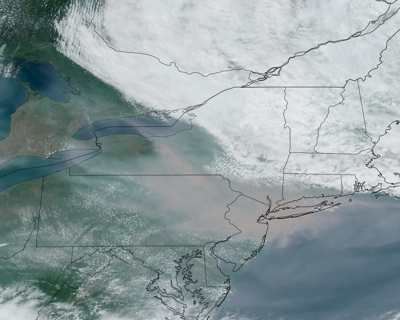 Dense smoke is easily visible on the GOES images today.