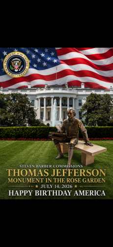 Award Winning Filmmaker Steven C. Barber Presents Statue of Thomas Jefferson to President Trump  in the Rose Garden