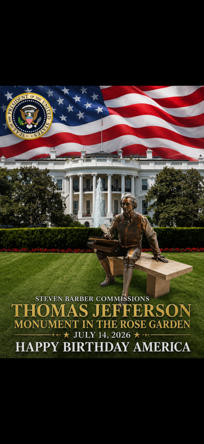 Award Winning Filmmaker Steven C. Barber Presents Statue of Thomas Jefferson to President Trump  in the Rose Garden