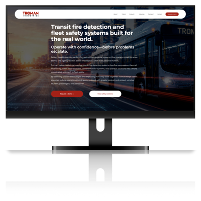 New Troman Industries website puts transit bus fire safety and Trident front and center