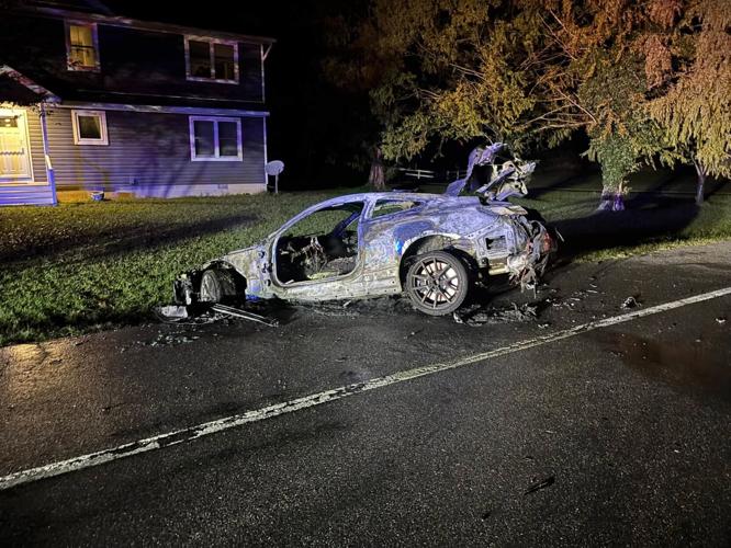 Burnt-up car on Romancoke Road in Stevensville.