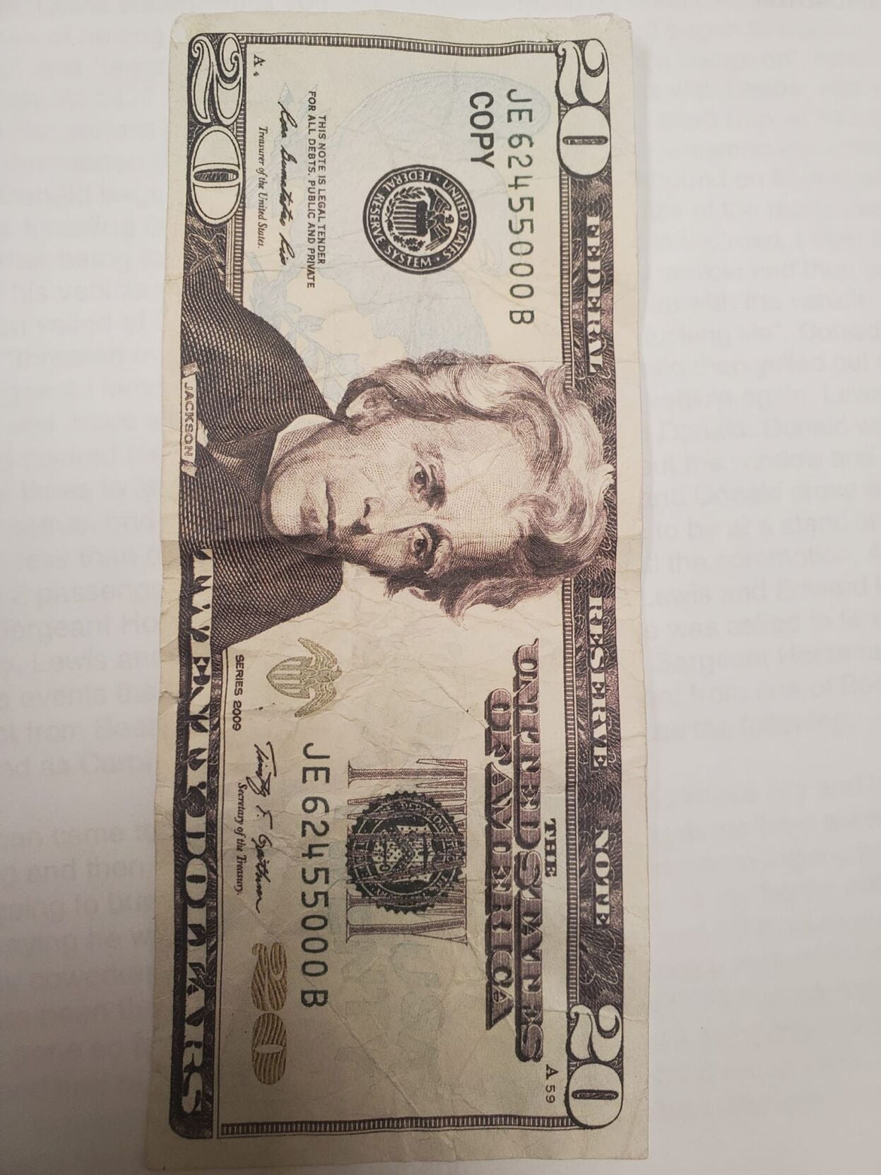 Fake $20 Bills in Pocomoke City