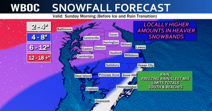 Delmarva wakes up to snowy first stage of Sunday's winter storm