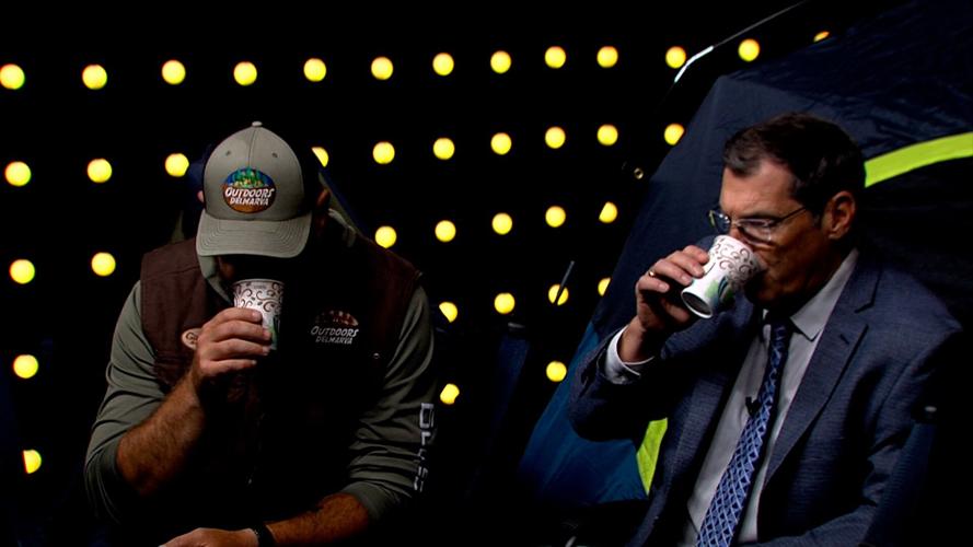 Steve & Jason drinking from hot cups on MSA stage