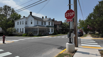 New crosswalks and stopsign at Locust & Willis streets