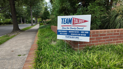 A sign supporting the Talbot County Democratic Central Committee.