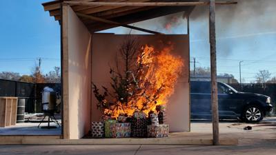 Christmas tree on fire