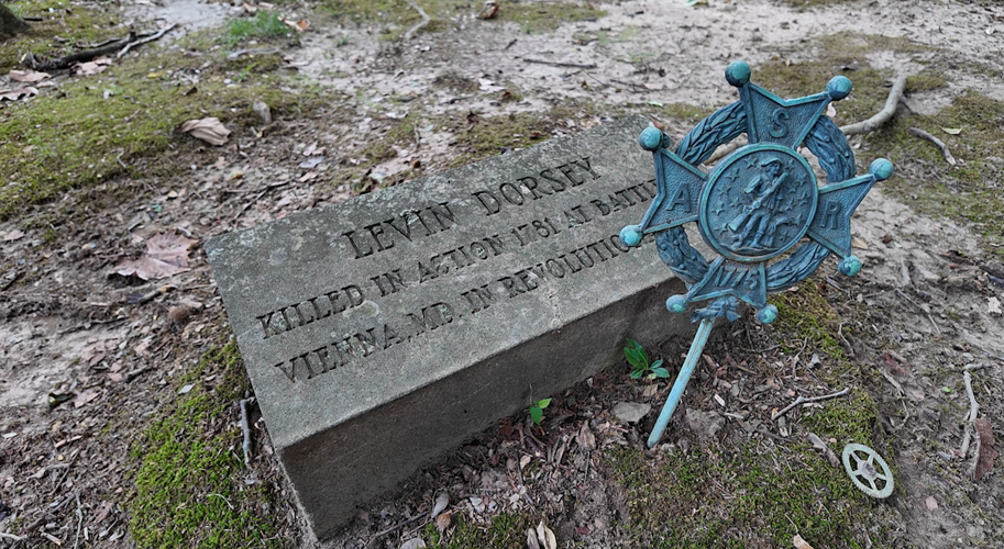Plantation owner Levin Dorsey's gravestone sits in the cemetery beside Church Creek's landmark Old Trinity Church. He died as a Patriot, defending the Vienna Ports against British raids.