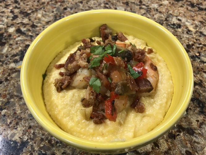 Gouda and Cheddar Cheese Grits with Shrimp