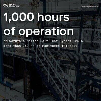 Natura Resources Completes 1,000 Hours Operating its Molten Salt Test System to Advance Development of its Molten Salt Reactor (MSR)
