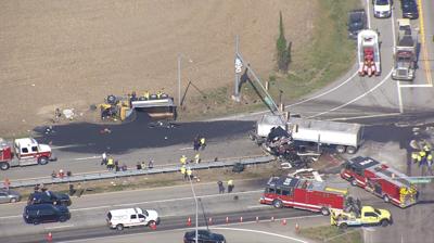 Two injured after dump truck collides with tractor-trailer on Route 50 in Wye Mills
